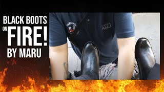 S4E9 black boots on Fire by Maru the premium shoe shiner mexico ASMR shoeshine faustoarizmendi [upl. by Harli]