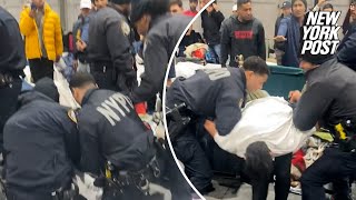 Dramatic confrontation between migrants cops ends with arrest at Randall’s Island shelter [upl. by Cnut26]