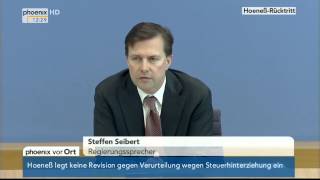 HoeneßRücktritt Steffen Seibert auf der Regierungspressekonferenz am 14032014 [upl. by Josie]