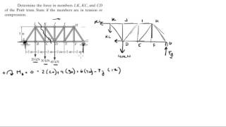 Determine the force in members LK KC and CD of the Pratt truss [upl. by Reahard333]