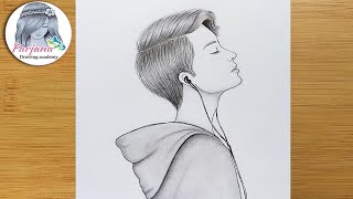 How to Draw a Boy with earphones  for beginners  Pencil Sketch Tutorial  Boy Drawing [upl. by Gile]