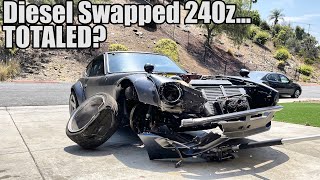 Whoops TURBO DIESEL Swapped 240z LOSES CONTROL Totaled [upl. by Aneled64]