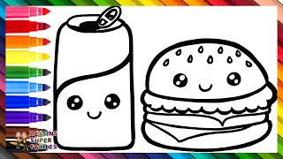 Dessiner Et Colorier Une Canette De Coca Et Un Hamburger 🍔🥤🌈 Dessins Pour Enfants [upl. by Gies]