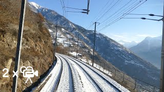 ★ 2x🎥 🇨🇭Lötschberg alpine crossing cab ride from Basel to Brig through Switzerland 012019 [upl. by Alodi773]