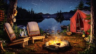 Campfire by the Lake Ambience with Crickets Owls Water amp Night Sounds for Relaxation amp Sleep [upl. by Akerehs]