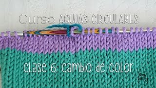 TEJER CON AGUJAS CIRCULARES Cómo cambiar de Color CLASE 6 [upl. by Ynettirb]