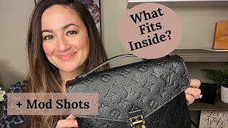 Louis Vuitton Pochette Metis Monogram Empreinte REVIEW What fits inside Mod Shots [upl. by Landrum]