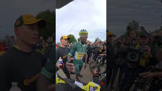 POV celebrating Biniam Girmay from the team car and finish 🤩 cycling tourdefrance eritrea [upl. by Paynter]