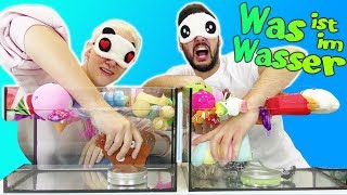 KAAN amp NINA greifen BLIND ins AQUARIUM Whats in the water CHALLENGE mit Squishy Toys Deutsch [upl. by Liamsi]