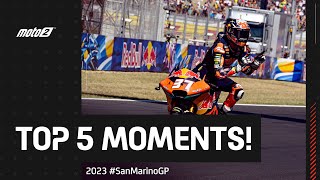 Top 5 Moto2™ Moments 🦈  2023 SanMarinoGP [upl. by Rumilly]