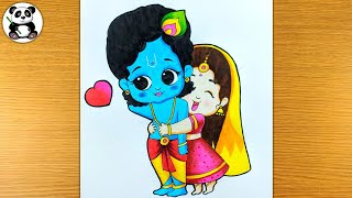 Cute Radha Krishna drawingsbal krishna with radhaTaposhiartsAcademy [upl. by Raynor475]