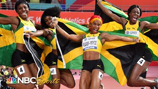 FraserPryces monster second leg helps Jamaicans win 4x100 world title  NBC Sports [upl. by Evvy]