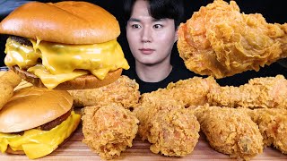 트리플 치즈버거 황금올리브 치킨 먹방ASMR MUKBANG TRIPLE CHEESEBURGERS amp FRIED CHICKEN チキンチーズバーガー eating sounds [upl. by Finnie]