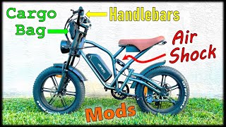 Handlebars amp Suspension UPGRADE Mods on Jansno X50 eBike  Cargo Bag install [upl. by Arrais]