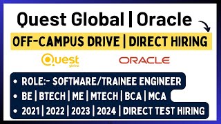 Quest Global OffCampus Drive  2021  2022  2023  2024 BATCH  Oracle  Quality Kiosk Hiring [upl. by Anauqahs]