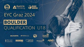 IFSC Bouldering QUALIFICATION U18  European Youth Cup  Graz AUT 2024 [upl. by Yssenhguahs]