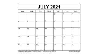 Printable July 2021 Calendar Templates with Holidays  Wiki Calendar [upl. by Onit]