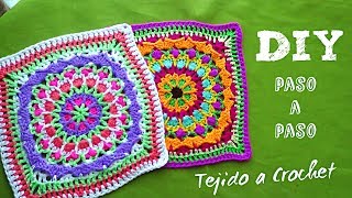 CUADROS TEJIDOS A CROCHET PASO A PASO EN ESPAÑOL PARA COLCHAS COJINES Y PONCHOS  CUADRO MANDALA [upl. by Sabra]