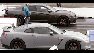 Hellcat vs GTR Nissan  muscle car vs sport car  drag race [upl. by Kcirddor]