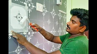 wall painting stencils for living room Designs and ideas DIY [upl. by Alfy]