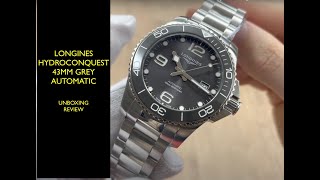 Longines Hydroconquest 43mm Grey Automatic L37824766 Watch  Review Valjoux Relogios [upl. by Hgielsa900]