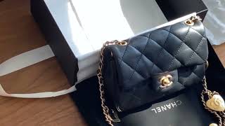 Chanel 22B Mini Flap Bag with Heart Charms Chain Strap  First Impressions [upl. by Aicala]