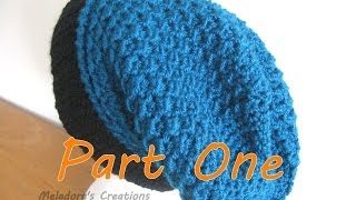 Crochet Slouch Hat with brim  Moss Stitch Slouch Hat Tutorial Pt 1  Left Crunch Stitch [upl. by Kcirdneked]