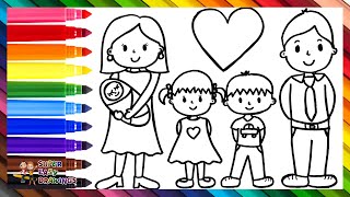 Drawing And Coloring A Family Of 5 👩👨👧👦👶🌈 Drawings For Kids [upl. by Sweeney794]