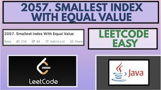 Leetcode  2057 Smallest Index With Equal Value  Easy  Java Solution [upl. by Cahan340]