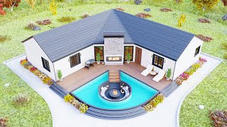 55 x 55 17m x 17m Lshaped Country House  Traditional and Cozy Home  House Design Ideas [upl. by Ardnot]