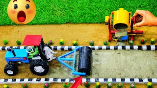 Diy mini tractor making concret road with big tractor roller machine science project SanCreator1 [upl. by Namwen]