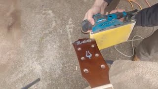 how to remove the guitar headstock inlay and reshape the headstock [upl. by Shanna]