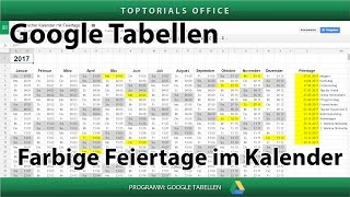 Feiertage im Kalender farbig markieren Google Tabellen  Spreadsheets [upl. by Ydisahc]