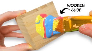 Painting a WOOD Cube  6 Character Designs with Acrylic Paint [upl. by Tiffie]