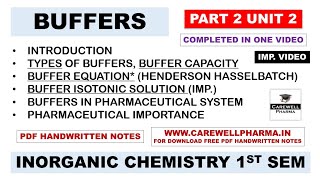 Buffers completed  Buffer Equation  Buffer Isotonic solutions  Part 2 Unit 2  pic 1st sem [upl. by Rozelle]