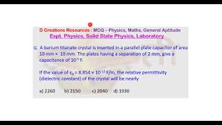 MCQ Q 78 dielectric constant relative permittivity capacitance parallel D Creations Resources [upl. by Carmela]