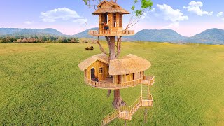 Build Most Beautiful Twins Treehouse On Higher Tree and Grill Crocodile for Food [upl. by Doggett]