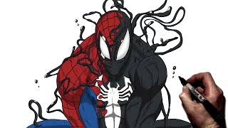 How To Draw Venomized Spiderman  Step By Step  Marvel [upl. by Ailekat]