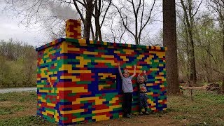 Lego Fishing Cabin  Building amp Camping in Lego Fort Survival Shelter Challenge [upl. by Alohs]