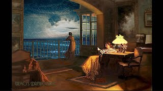 1930s Terrace by the ocean on a rainy night  oldies music ocean waves distant thunders  ASMR [upl. by Akined]