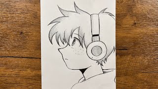 How to draw anime boy with headphones 🎧  anime drawing tutorial [upl. by Otsirave]