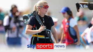 Team GBs Amber Rutter wins silver in the womens skeet shooting [upl. by Nelie73]