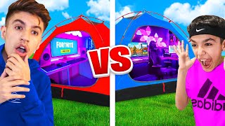 Who Can Build The Best Outside Fortnite Gaming Setup Tent Challenge With Brothers [upl. by Airt]