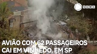 Avião com 62 passageiros cai em Vinhedo interior de São Paulo [upl. by Kotta921]