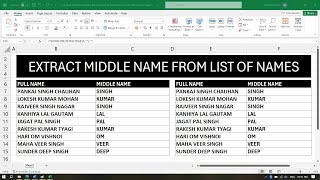 L15  How To Extract Middle Name From List Of Names In Excel 2021  Excel Project Work [upl. by Draned]