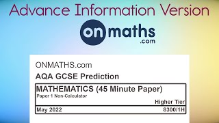 Advance Information AQA Paper 1 NonCalculator Predicted Maths GCSE May 2022 83001H HalfPaper A [upl. by Idnahc]