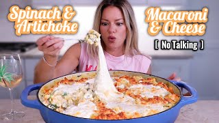 One Pot Spinach and Artichoke Dip Mac and Cheese MUKBANG  No Talking Talking Removed [upl. by Cloe]