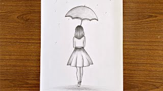 How to draw a girl with umbrella step by step  Easy drawing for girls step by step [upl. by Remat]