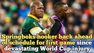 Springboks hooker back ahead of schedule for first game since devastating World Cup injury [upl. by Eseerahs]