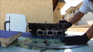 HOW TO RESURFACE A WARPED CYLINDER HEAD AT HOME WITH SAND PAPER still works in 2023 [upl. by Aititel736]